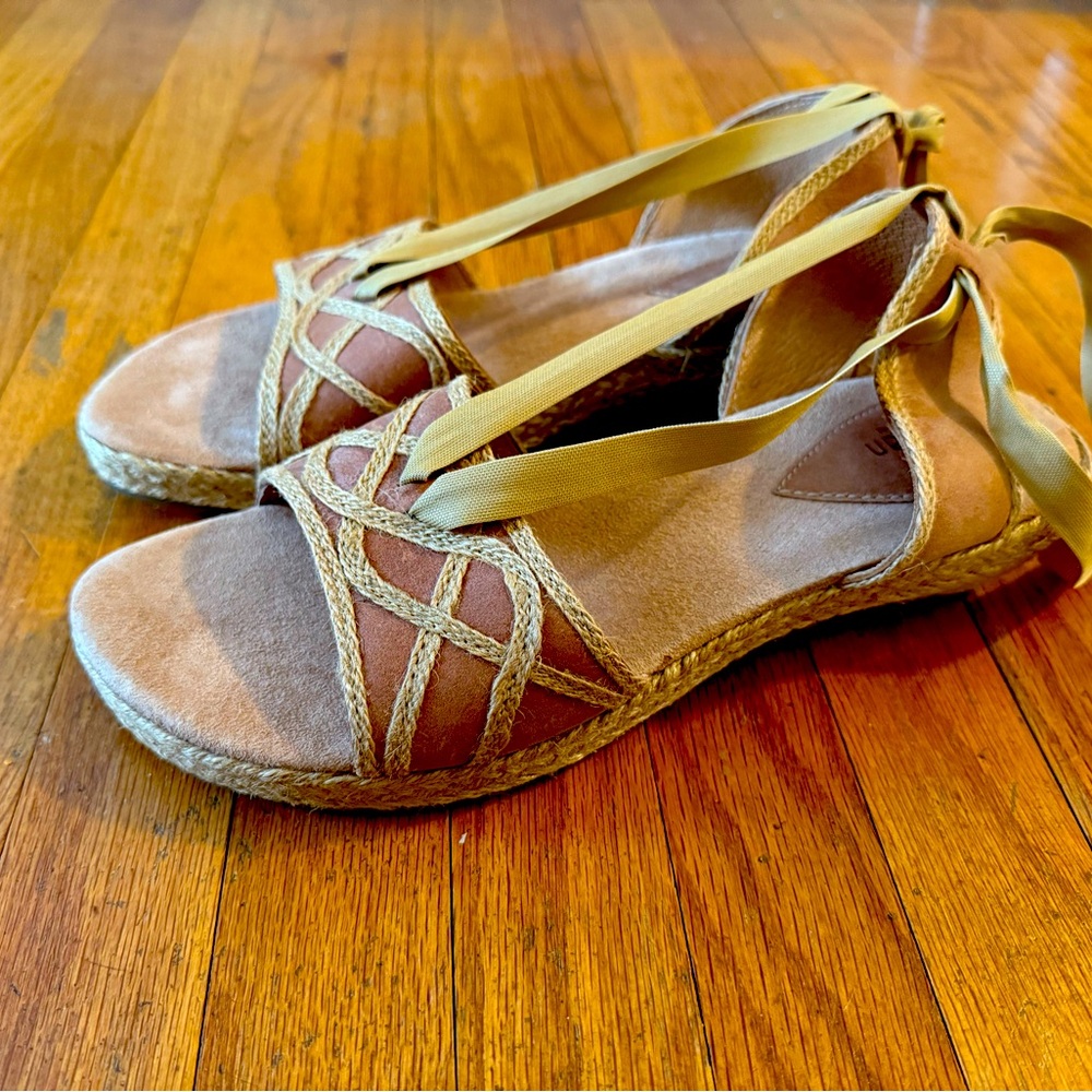 Clarks Leather Espadrille with Ankle Tie in Tan, Size 10